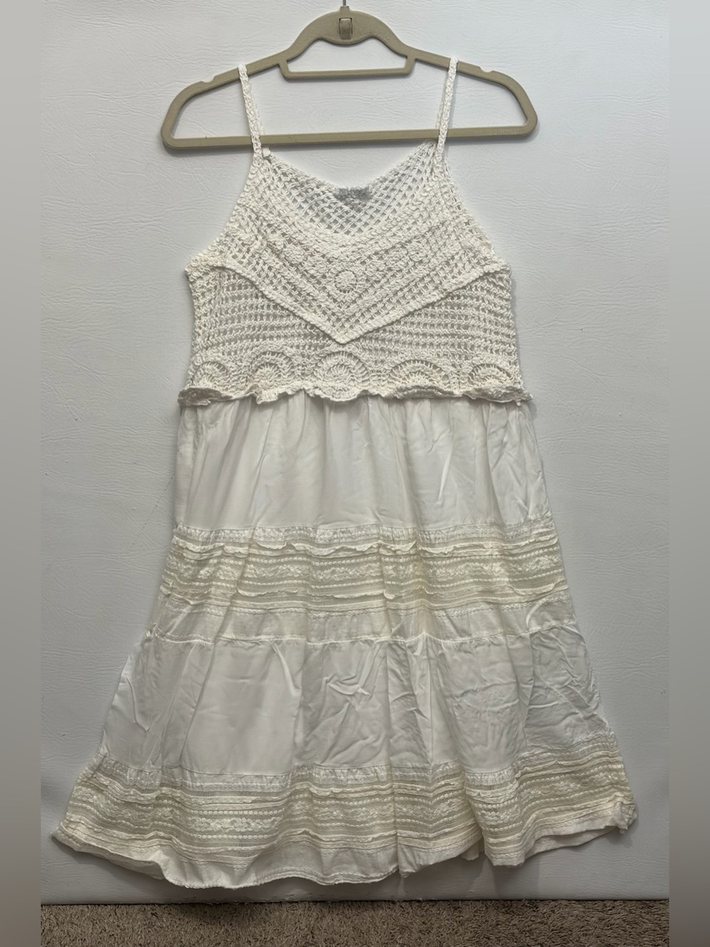 Source Unknown Cream Crochet Bodice Midi Dress